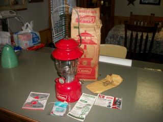 Vtg.  1968 Red " Coleman " 200a195 Lantern/org.  Box,  Pamplet Papers & Mantle