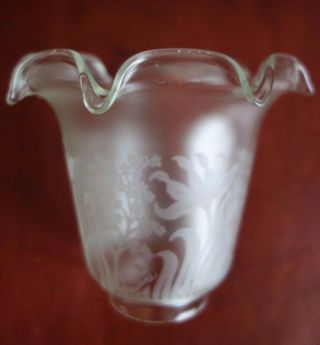 Vtg Vianne France Art Nouveau Acid Etched Floral Satin Glass Lamp Shade 2 1/4 "