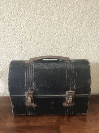 Vintage Industrial Black Metal Lunch Box Lunch Pail Collectible Item