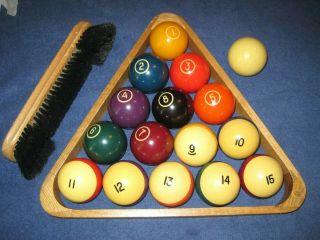 Set Of Vintage Pool,  Billard,  Balls Complete Set With Rack And Table Brush