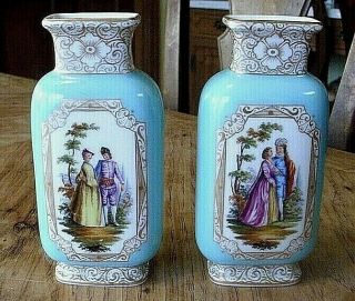 Antique German Dresden Porcelain Vases Courting Couples