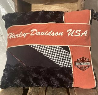 Vintage Harley Davidson Usa Throw Pillow Orange & Black 13 W 11 1/2