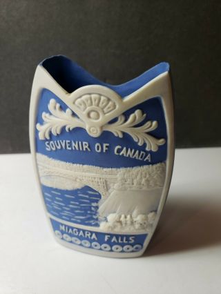 Vintage Jasperware Blue White Souvenir Vase Niagara Falls Canada
