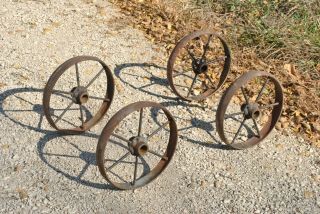 Vintage Antique Tall Cast Wheels Hit Miss Gas Engine Steam Industrial Cart