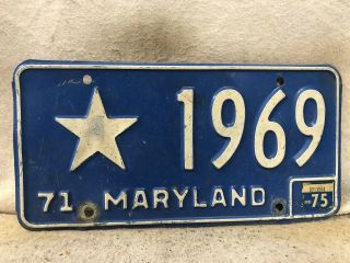 Vintage 1971 Maryland Govnt License Plate 1969