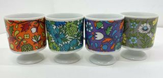 Vintage Mcm Holt Howard Ceramic Pedestal Coffee Cups Mugs Floral Set Of 4