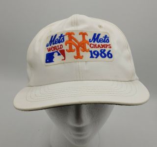 Vintage York Mets 1986 World Series Mlb World Champs Snapback Ballcap White