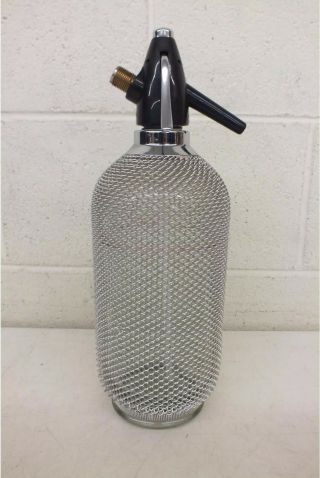Vintage Metal Mesh Wrapped Glass Red Line Soda/seltzer Syphon Bottle Look Great