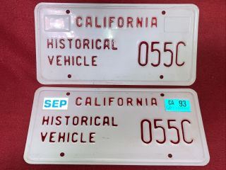 1993 Tagged California Historical Vehicle License Plate Pair 055c As Found