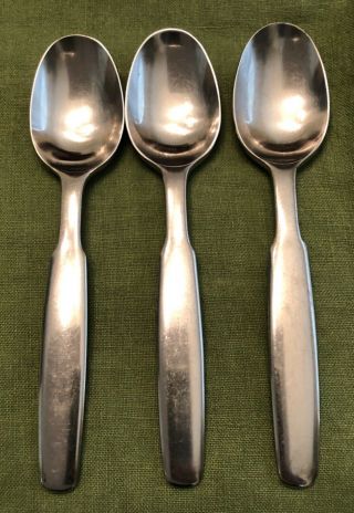3 Vintage Kronos Lauffer By Towle Japan 18/8 Satin Stainless Steel Soup Spoons