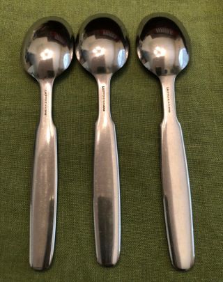 3 Vintage KRONOS Lauffer by Towle Japan 18/8 Satin Stainless Steel SOUP SPOONS 2