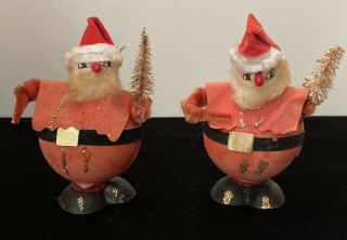 2 Vintage Christmas 1950’s Santa Claus Spun Cotton Heads Ornaments Japan