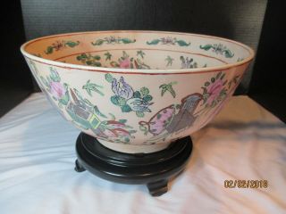 Antique Chinese Pink Large Bowl Flowers Geisha Girls Hand Painted 12 " Bowl