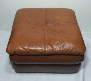 Vintage Retro Brown Ottoman Footstool (faux ?) Leather Square Cushion