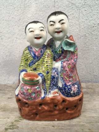 Chinese Antique Porcelain Figurine Happy Immortals Two Boys China Asian Vintage