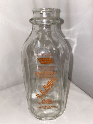 Vintage Glass R.  L.  Mathis Dairy Decatur Georgia One Quart Milk Bottle