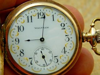 Antique Gold Filled Hunting Case Waltham 15j Pocket Watch With Multi Color Dial