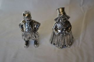 Vintage Dutch Girl And Boy Sterling Silver Salt And Pepper Shakers