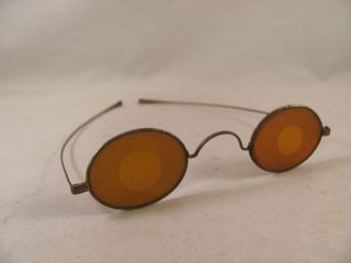 Antique 19thc Civil War Era 1860s Frosted Amber Sharpshooter Spectacles Glasses
