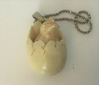 Vintage Signed Luca Razza Hatching Chick Egg Pendant Key Chain Faux Ivory Resin