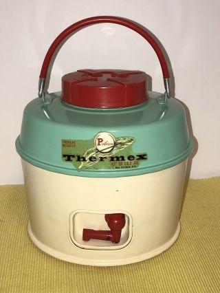 Vintage Poloron Thermex 1 Gallon Picnic Cooler Jug Usa Turquoise & White