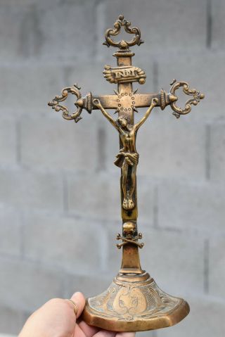 ⭐ Antique French Religious Cross,  Crucifix Bronze 18th Century⭐