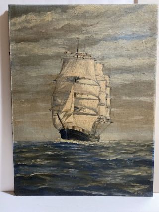 Antique Ship Painting Maritime Clipper Sailboat Oil Painting Signed