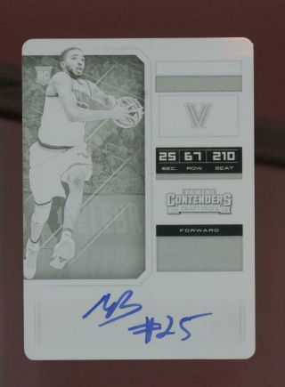 2018 Panini Contenders 60 Mikal Bridges Auto Rc Rookie 1/1 One Of One