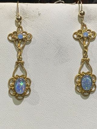 Vintage Australian Black Boulder Opal Earrings 14k Gold Ear Wires