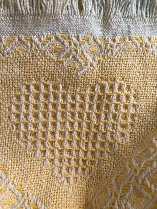 VINTAGE CROWN CRAFTS FRINGE THROW BLANKET YELLOW/ WHITE HONEYCOMB HEARTS 2