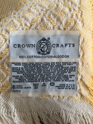 VINTAGE CROWN CRAFTS FRINGE THROW BLANKET YELLOW/ WHITE HONEYCOMB HEARTS 3