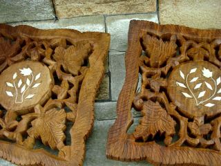 2 Vintage Hand Carved Wooden Trivet Teak Wood Hot Plate Stand Made in India 3