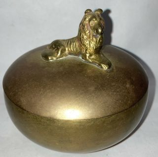 Vintage Brass Trinket Box W/ Lid Collie Dog,  Lassie Made In India,  Stash,  Snuff