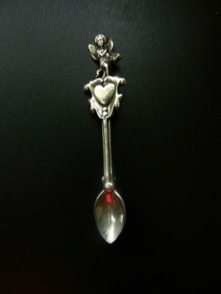 Sterling Silver Cherub Angel Heart Pin Brooch Valentine 