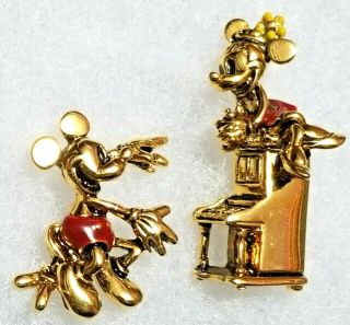 Vintage Disney Pin Napier Mickey Mouse Playing Piano For Minnie 2 Pins Vg Cond