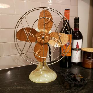 Restored Antique Slag Glass Base 8 " Electric Fan