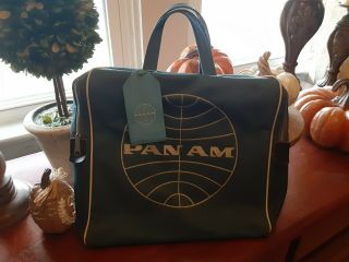 Vintage Pan Am American Airlines Stewardess Carryon Travel Tote Bag Blue Nylon