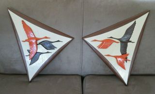 Pair Mid Century Modern Burwood Triangular Flying Geese Wall Hanging Plaques Vgc