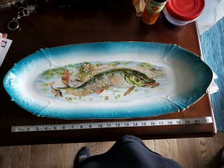 Antique Limoges Large 22 1/2 " L × 9 " W Porcelain Platter Hand Painted Fish Plate