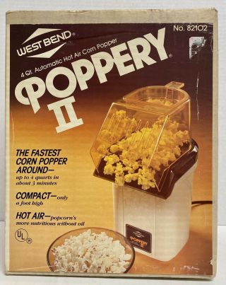 West Bend Poppery Ii Vintage Hot Air Popcorn Popper With Box.