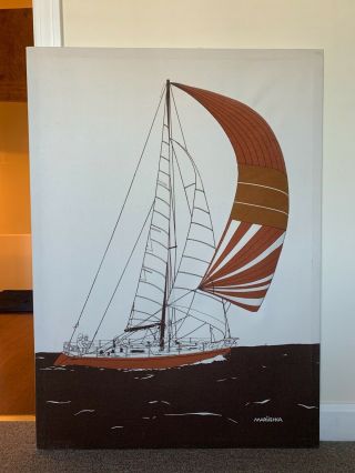 Vintage Marushka Textile Sailboat Silkscreen Print 26.  5 " X 36.  5 " Custom 3d Sail