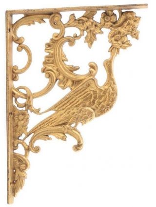 Elaborate Victorian Gold Painted Cast Iron Bird Motif Corbel