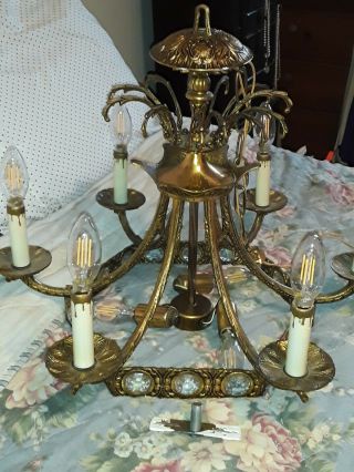 Antique Vintage Brass Gold 6 - Arm Chandelier Hanging Light Mad In Spain