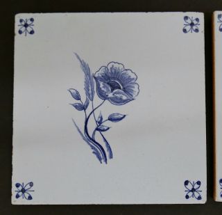 Vintage Dutch Set = 3 Floral Tiles Alphen aan den Rijn Holland 2