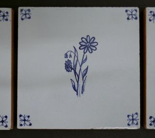 Vintage Dutch Set = 3 Floral Tiles Alphen aan den Rijn Holland 3
