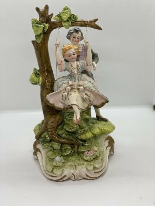 Vintage Capodimonte Porcelain Figurine Man,  Woman,  Swing