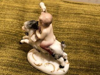 Antique Capodimonte Early Porcelain Miniature Figure Nude Boy Riding a Goat 2
