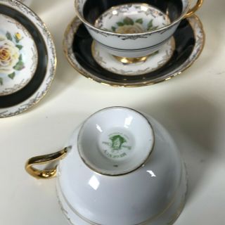 Set of 4 Regency Bone China Porcelain Trio Teacup & Saucer Tea Set Black Rose 3