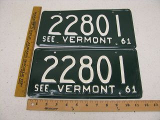 1961 61 Vermont Vt License Plate Pair Set 22801