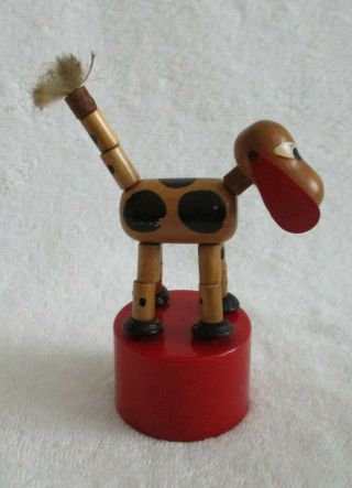 Vintage [ Wooden Dog Collapsible Push Button Puppet ] Italy